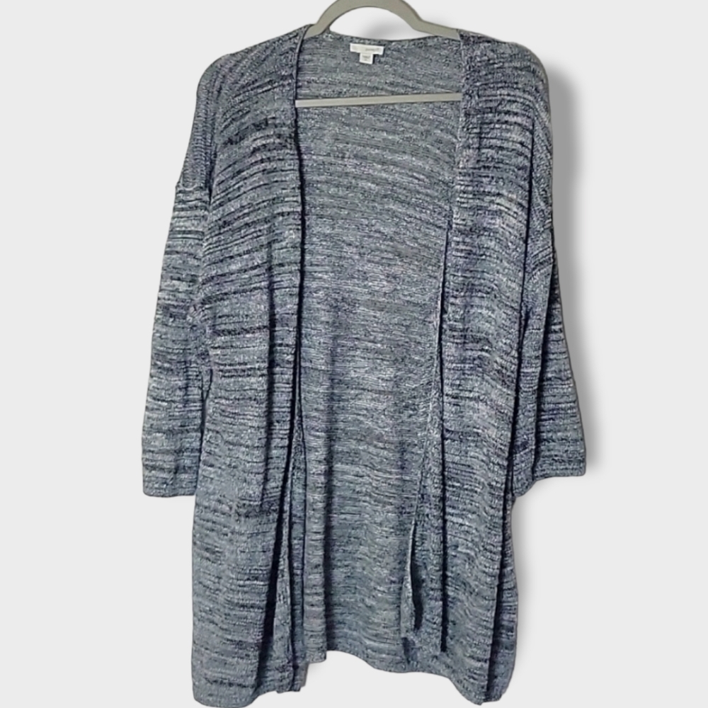 J. Jill Pure Jill Grey Light Knit Open Front Cardigan Sweater Size XL